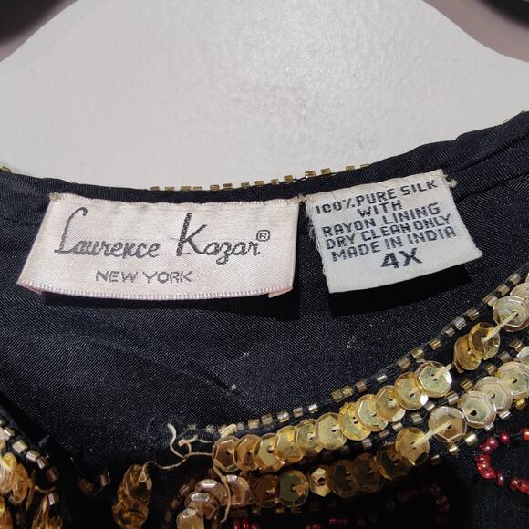 Vintage 80s 90s Laurence Kazar Plus Sz 4X Silk All Over Sequin Paisely Jacket - Picture 5 of 7